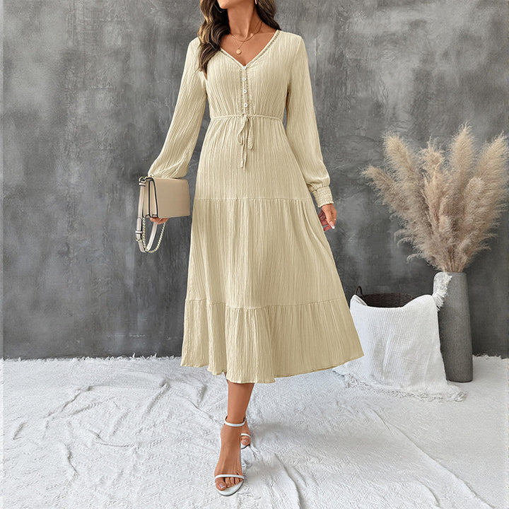 Women Long Wrap Dress with Waist Tie Mune Fashion