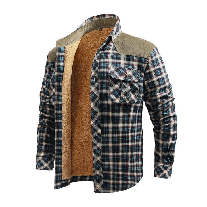 Men's Fashion Flannel Shirt Jacket with Teddy Lining and Shoulder Pads Mune Fashion