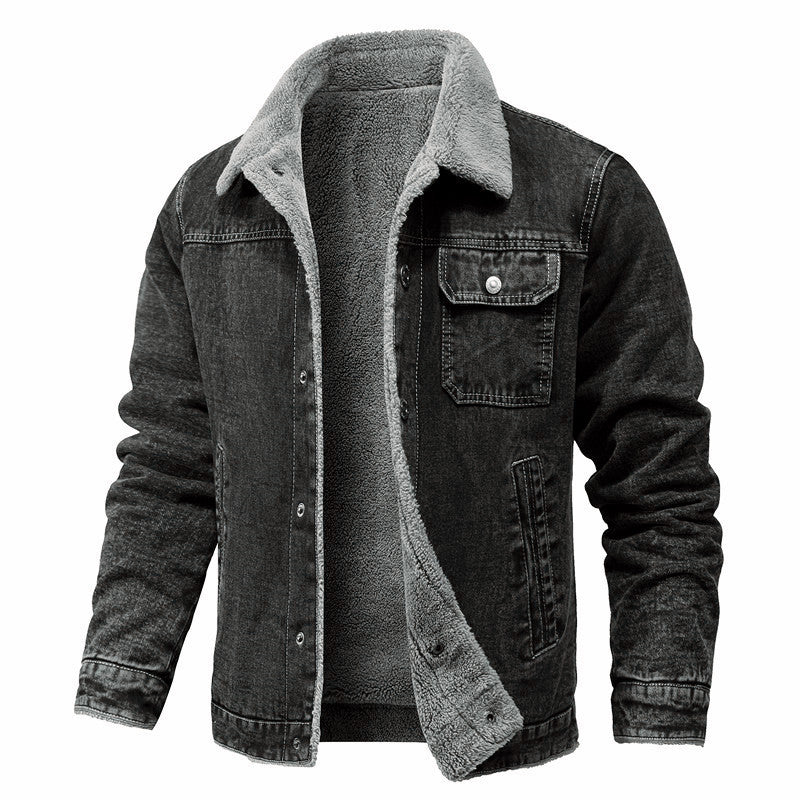 Men's washed denim worker jacket with teddy lining and inset side pockets Mune Fashion
