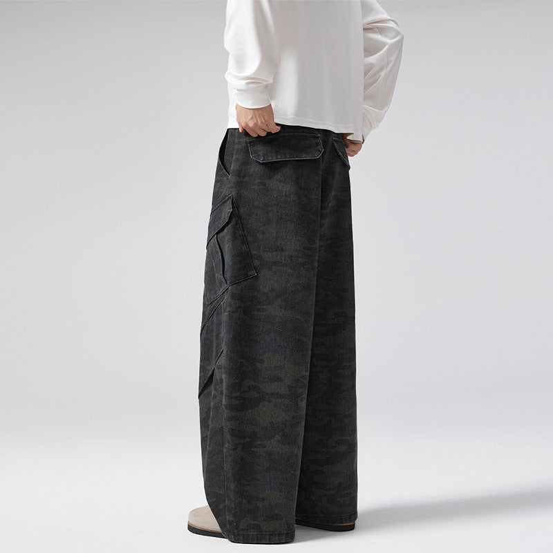 Men's extra-wide cargo pants in palazzo cut made of heavy camouflage denim Mune Fashion