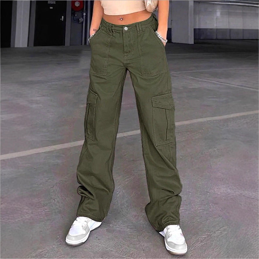Women's wide cargo pants with high waist, patch flap pockets, and casual baggy fit Mune Fashion