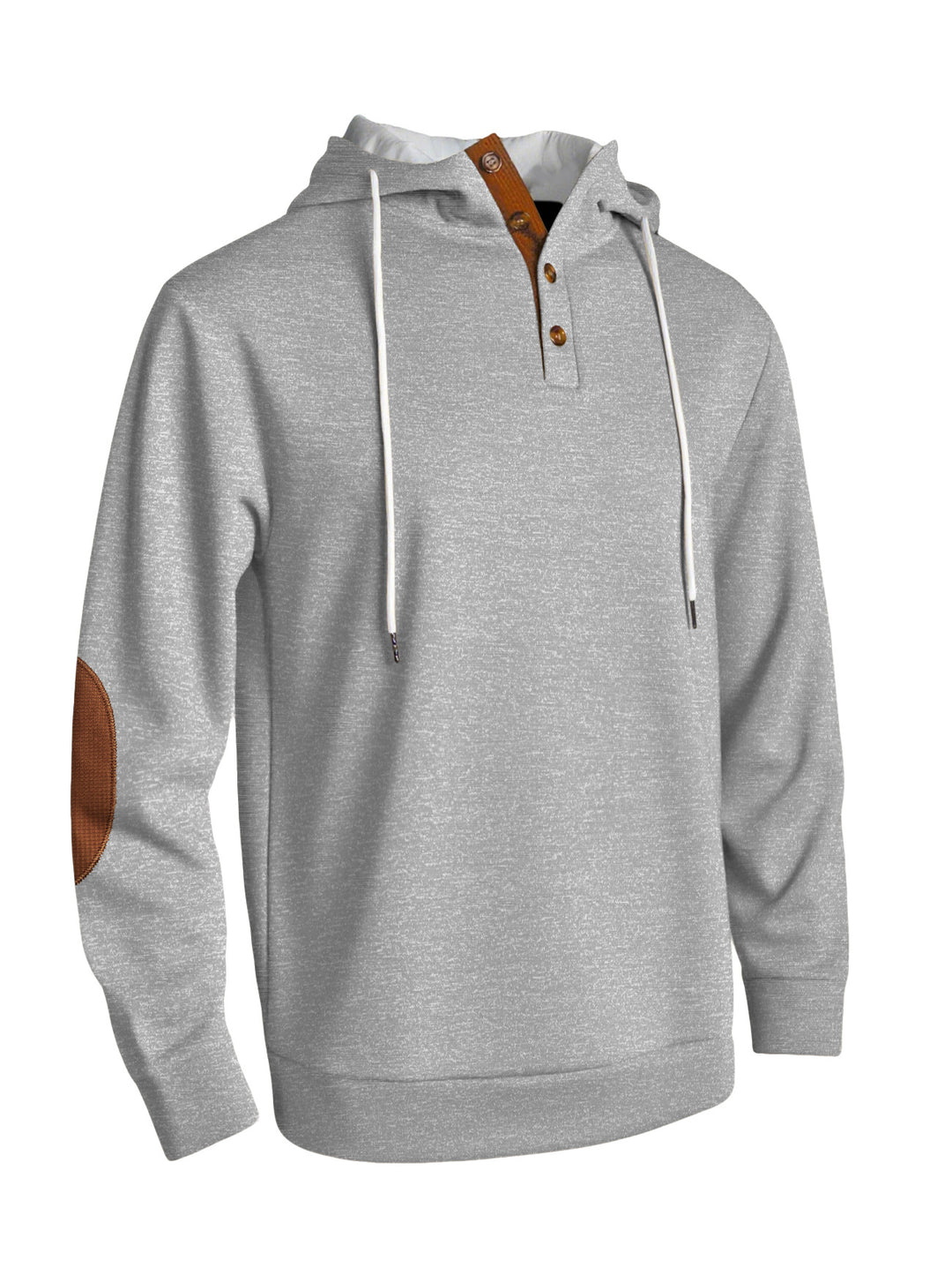 Men's hooded sweatshirt in a puristic leisure style with Henley button placket, contrasted hood interior, and elbow patches Mune Fashion