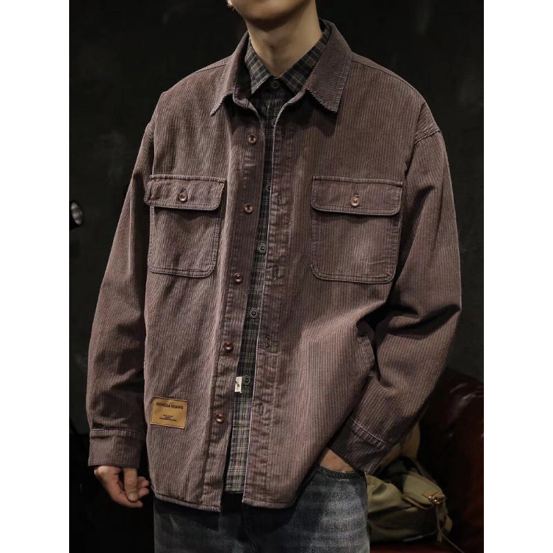 Men's corduroy overshirt jacket with patch chest pockets and relaxed oversized fit Mune Fashion