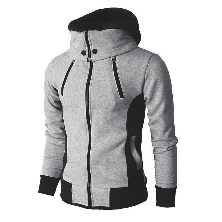 Men's tailored hooded jacket with high stand-up collar, double zipper and contrasting side inserts Mune Fashion