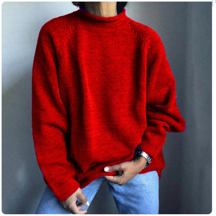 Women nan kastiger fine knit sweater with short standing collar and raglan sleeves Mune Fashion