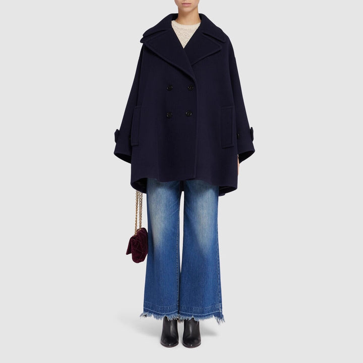 Women's Oversized Cape Coat with Double-Breasted Closure and Wide Lapels Mune Fashion