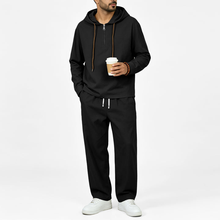 Men's Lightweight Half-Zip Hoodie in Relaxed Fit with Drawstring Mune Fashion