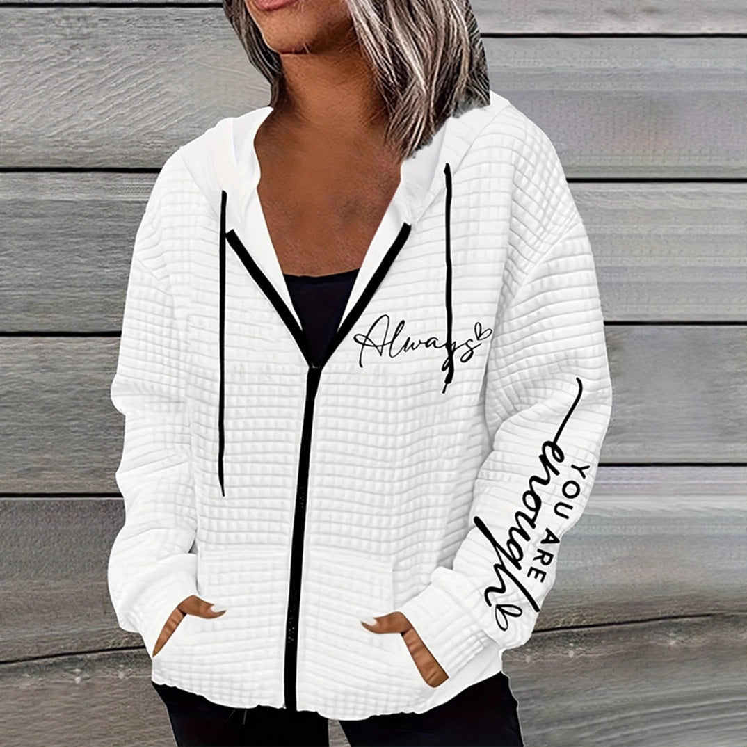 Women's oversized hooded jacket with zipper, handwritten typo application and contrast side pockets Mune Fashion