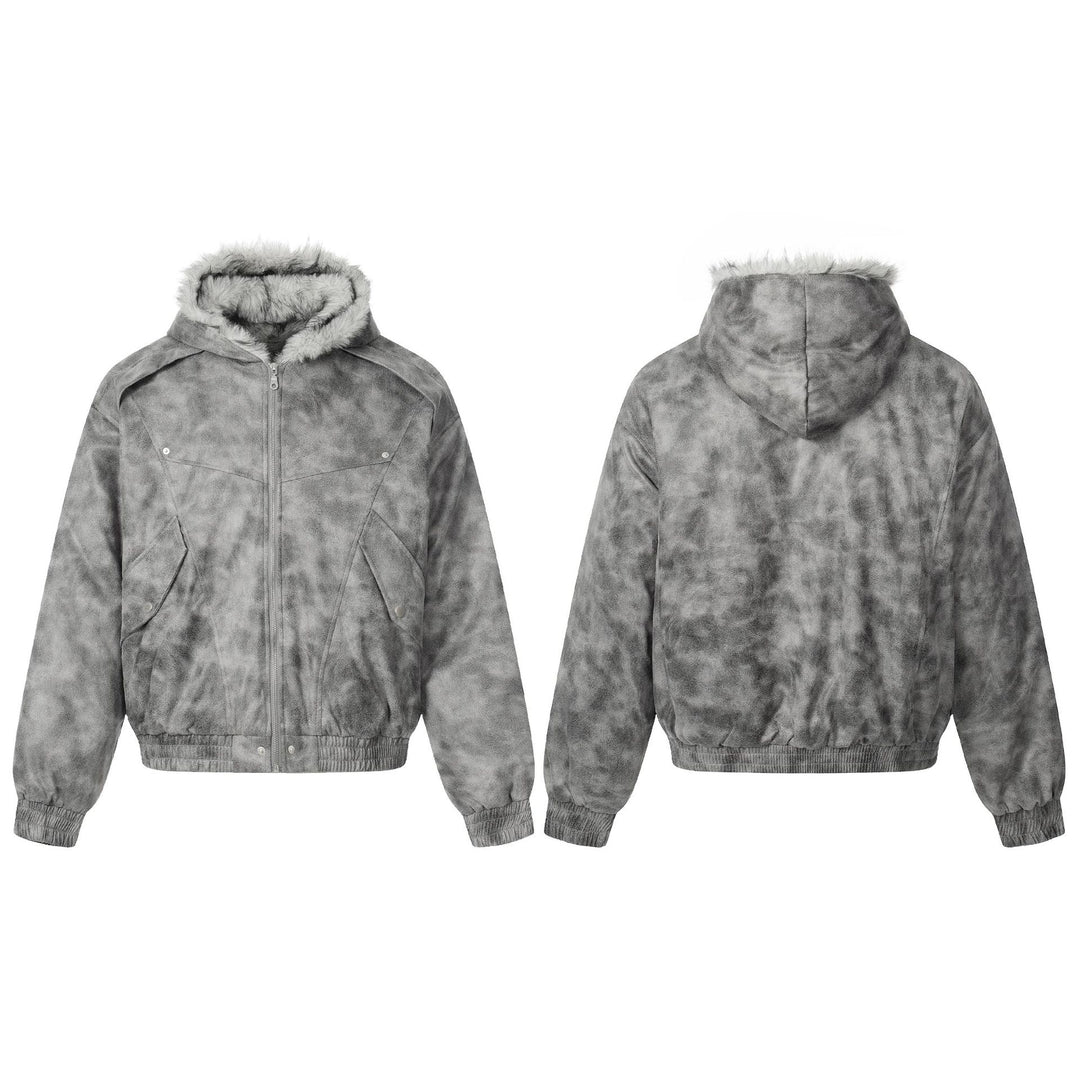 Women's short jacket in vintage suede look with hood and teddy lining Mune Fashion
