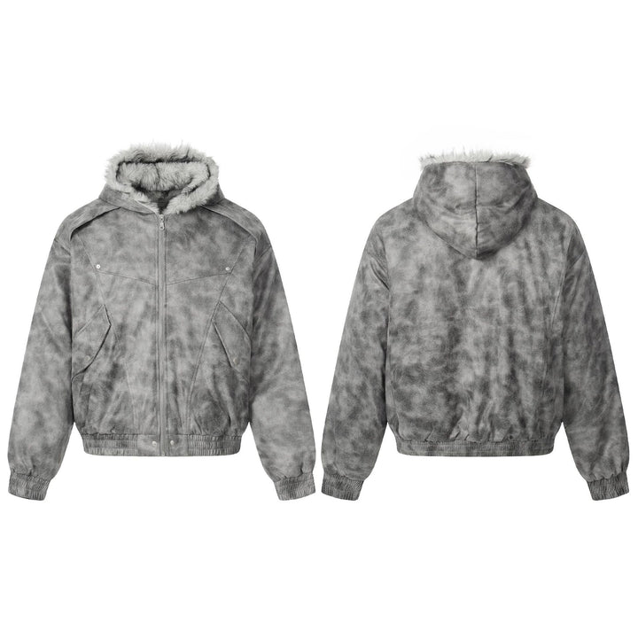 Women's short jacket in vintage suede look with hood and teddy lining Mune Fashion