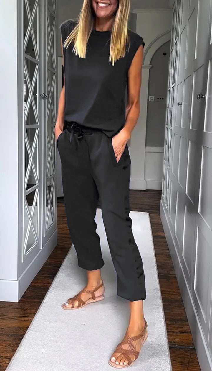 Women's urban jersey two-piece set with dropped shoulder and high-cut cord jog pant Mune Fashion