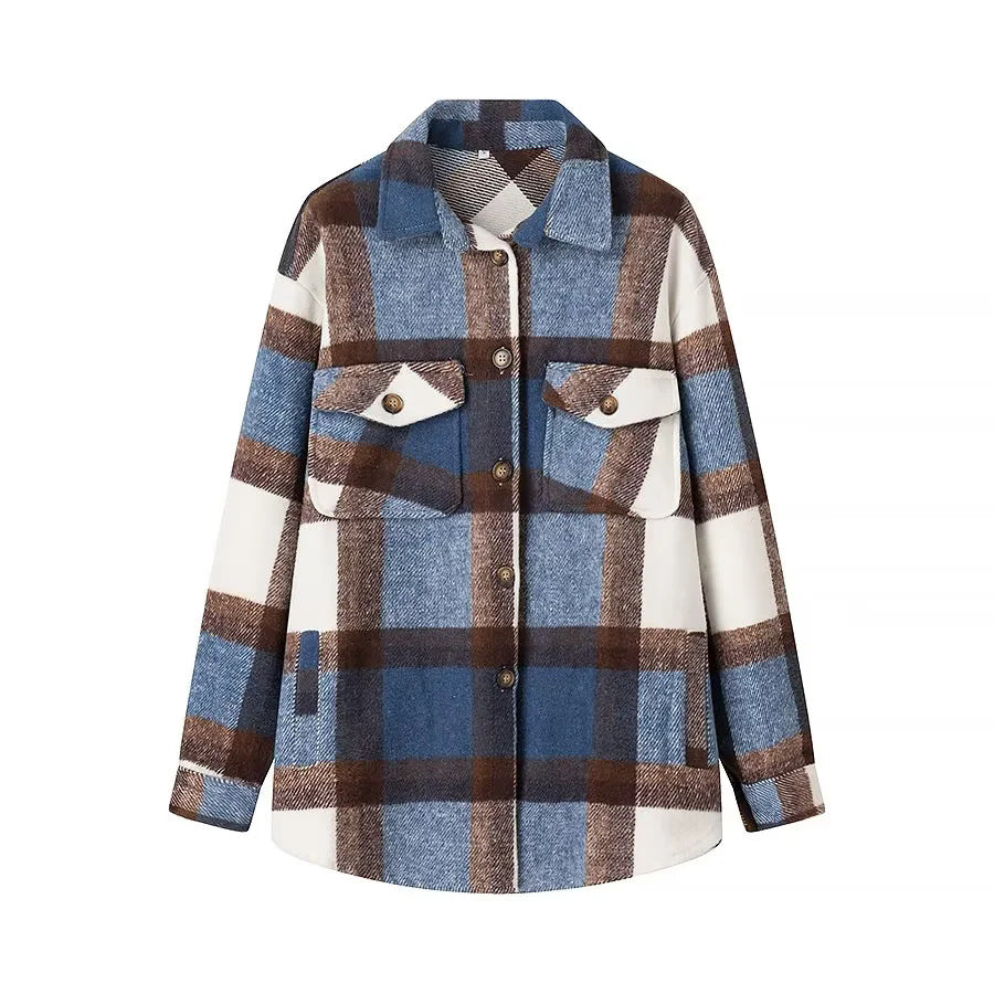 Women checked overshirt in shacket style with patch chest pockets Mune Fashion