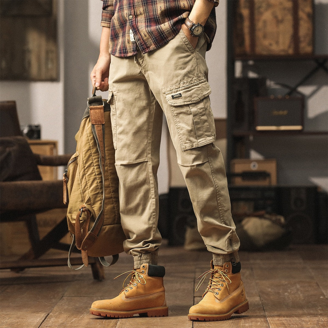 Men's Utility Cargo Jogging Pants with Multiple Pockets, Elastic Cuffs & Zipper Detail Mune Fashion