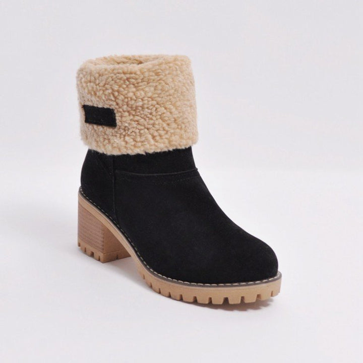 Women's ankle boots with folded fur cuff, suede look and robust profile sole Mune Fashion