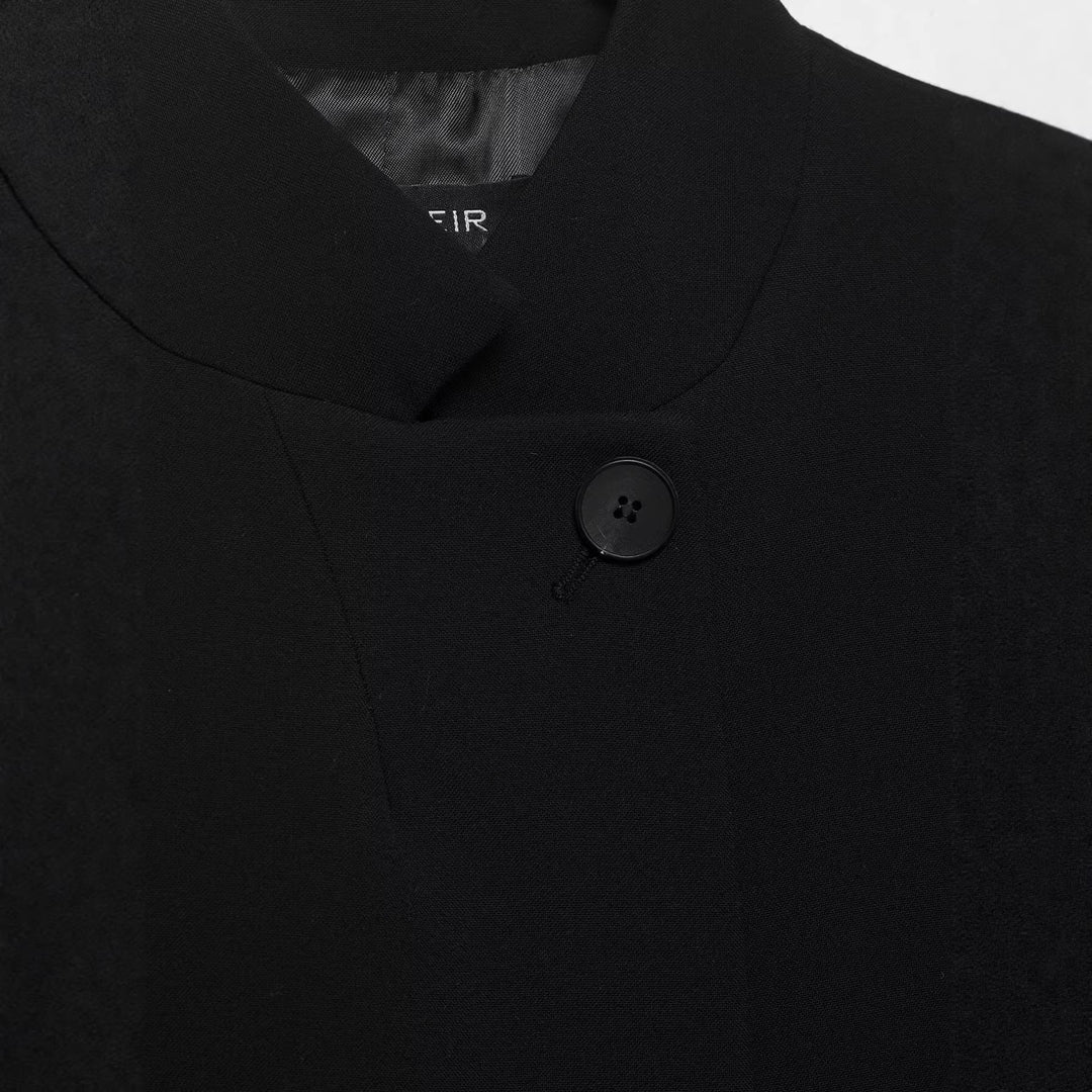 Women's Short Boxy Cape Jacket with Stand Collar, Concealed Button Placket and Flap Pocket Mune Fashion