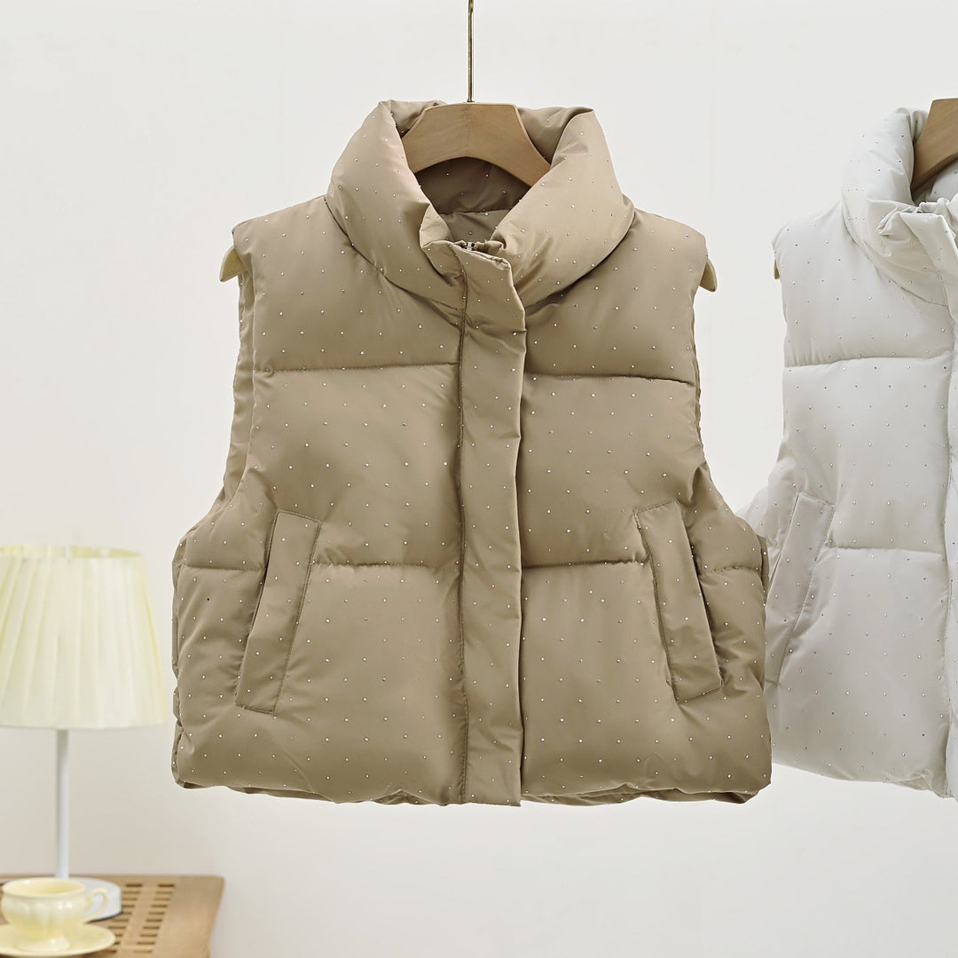 Women's Insulated Sleeveless Padded Gilet with Quilted Stand-up Collar Mune Fashion
