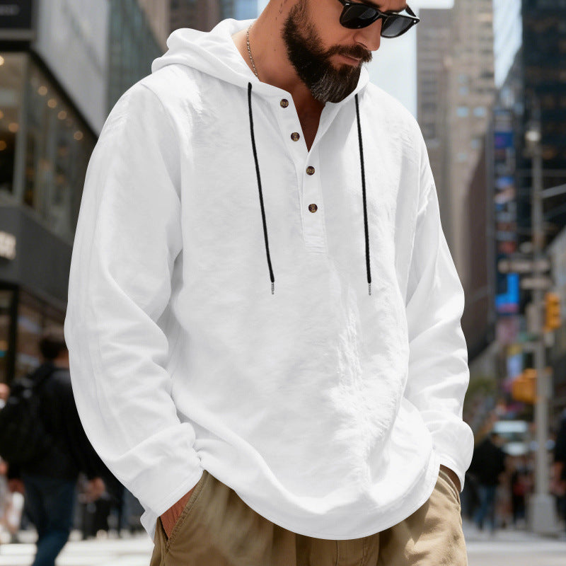 Men's lightweight hooded shirt with button placket made of linen blend and relaxed fit Mune Fashion