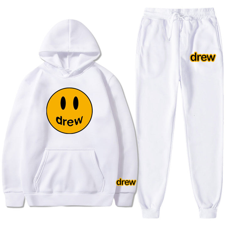 Unisex two-piece lounge set made of French terry with smiley print hoodie and tapered jogger pants Mune Fashion