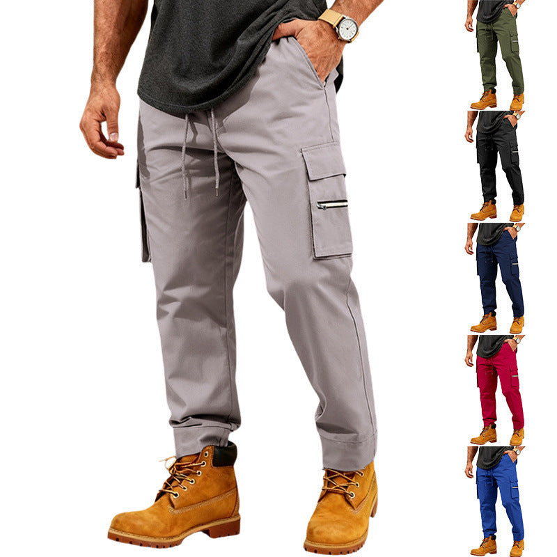 Men's Cargo Jogging Pants with Multifunctional Zipper Pockets & Elastic Cuffs