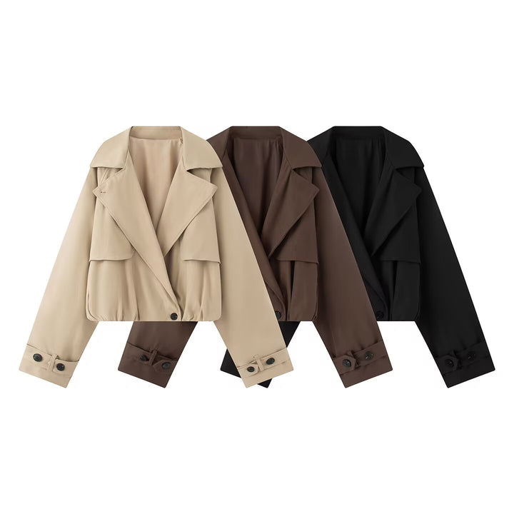 Women Short Trench-Style Blouson with Concealed Button Placket and Drawstring Hem Mune Fashion
