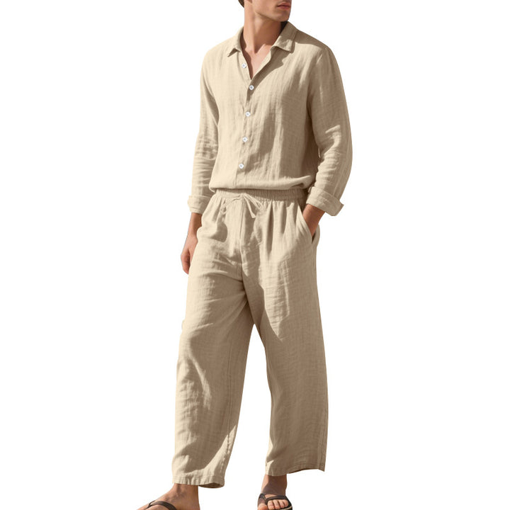Men's light linen leisure set with shirt and wide pants Mune Fashion