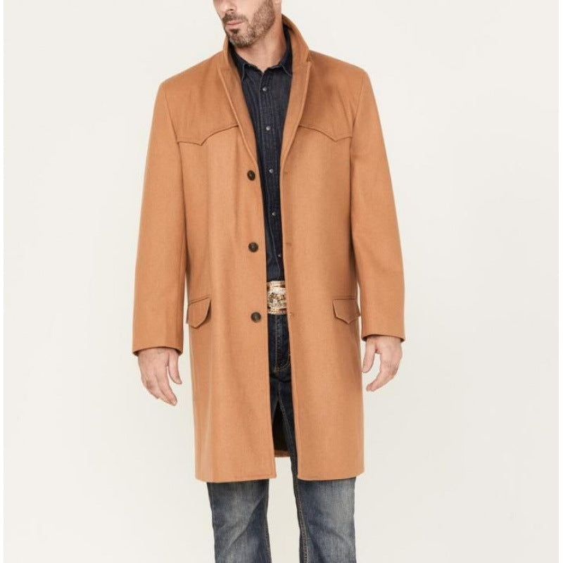 Men's knee-length classic coat with padded lining and elegant button placket Mune Fashion