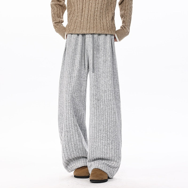 Women's loosely cut ribbed knit pants with drawstring waistband and extra wide leg Mune Fashion
