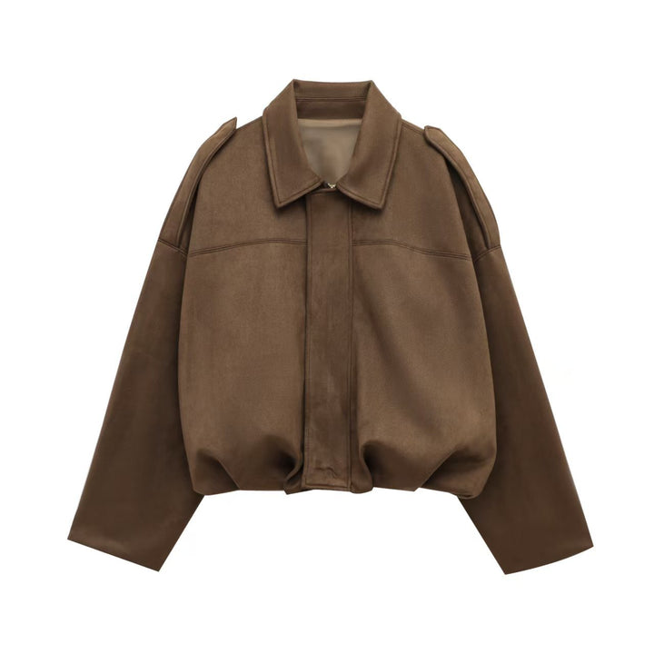 Women Cropped Boxy Transition Jacket in Suede Look with Epaulettes Mune Fashion