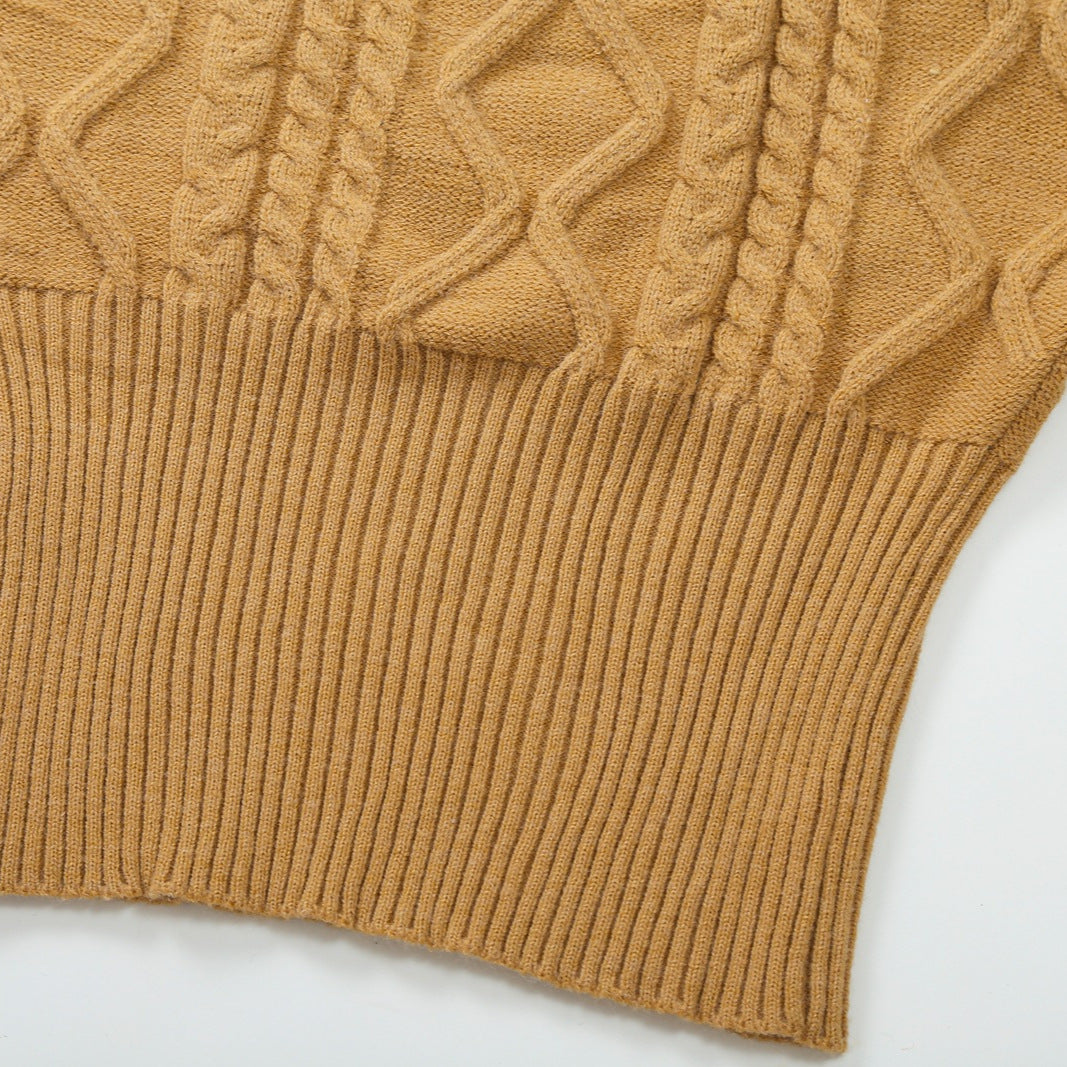 Women's Off-Shoulder Cable Knit Sweater with Wide Ribbed Cuff and Folded Collar Mune Fashion
