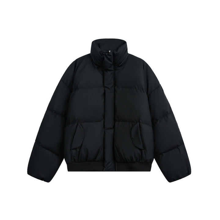 Women short quilted bomber jacket with hood and faux fur trim Mune Fashion