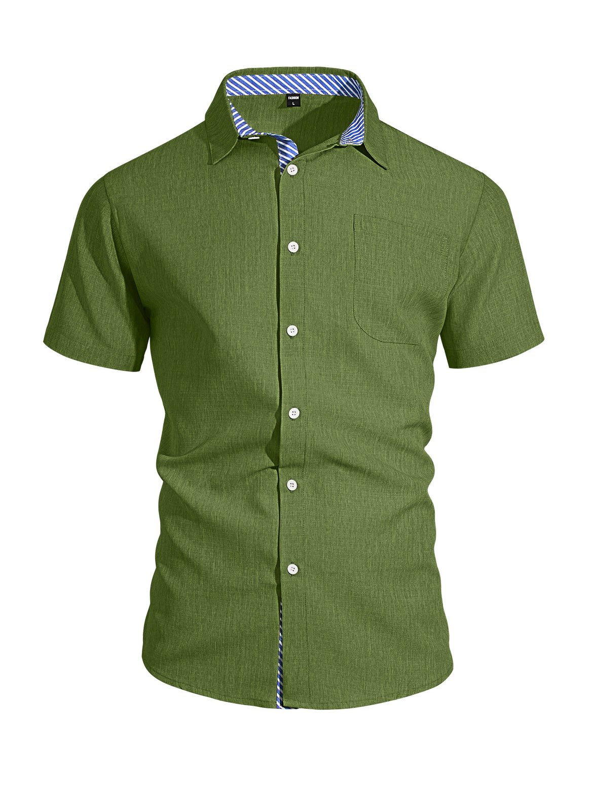 Men's Business Casual Short Sleeve Shirt with Striped Collar Lining and Chest Pocket Mune Fashion
