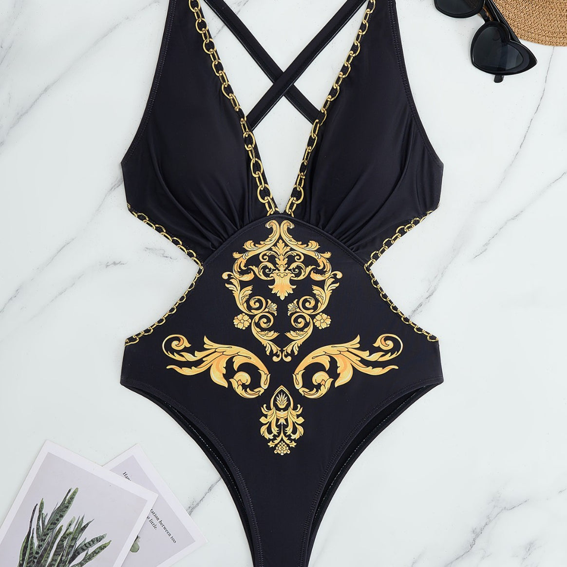 Women's One-Piece Swimsuit with Elegant Pattern and Shimmering Details Mune Fashion
