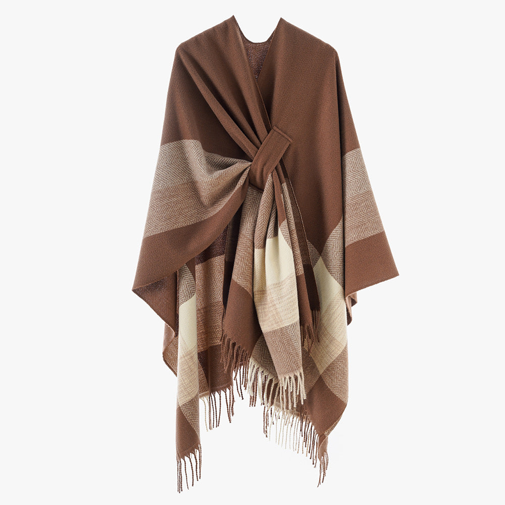 Women's Sleeveless Wool Blend Cover-Up with Tie Loop and Fine Fringe Hem Mune Fashion