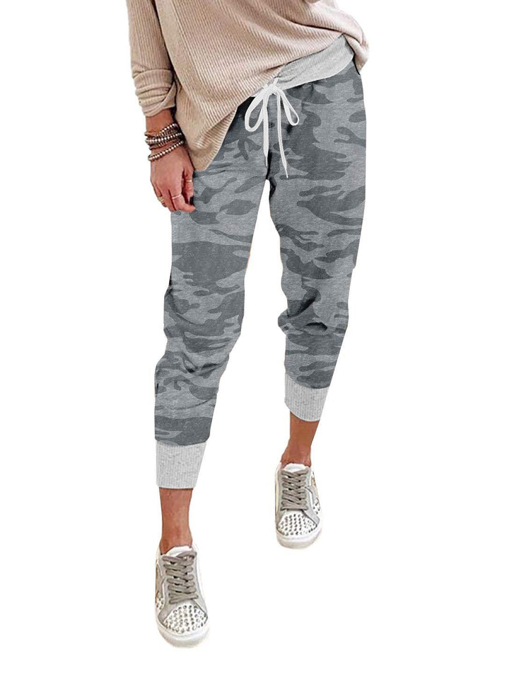 Women’s Casual Camouflage Jogging Pants with Drawstring and Ribbed Cuffs Mune Fashion