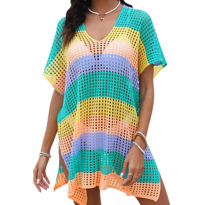 Ladies airy mesh beach cover-up with V-neck Mune Fashion