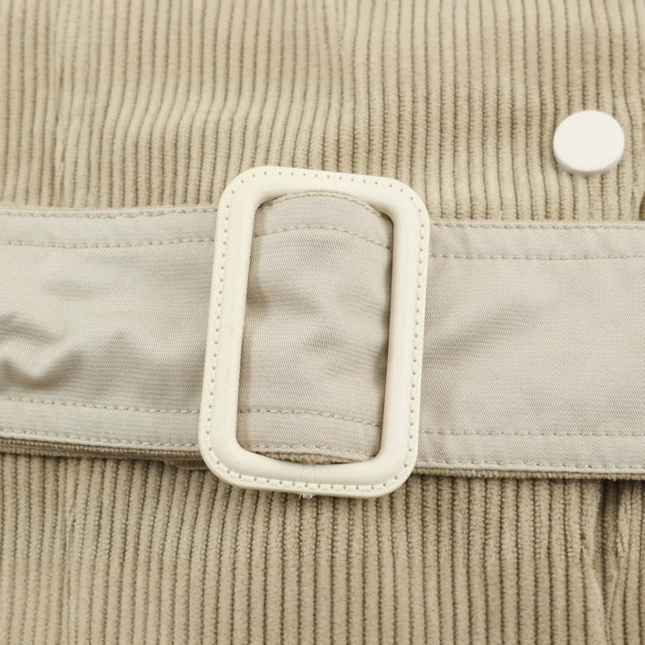 Women’s corduroy short jacket with fitted belt and snap button placket Mune Fashion