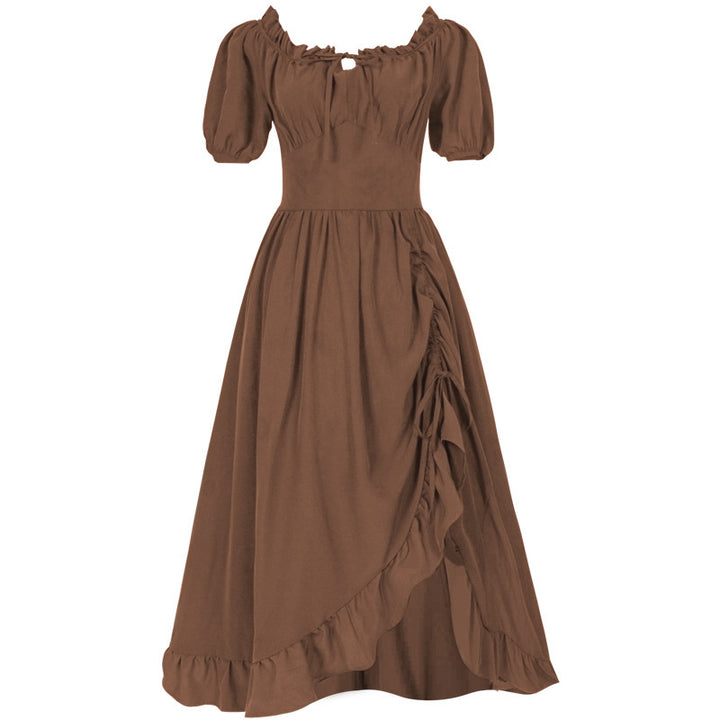 Women's romantic maxi dress with off-the-shoulder neckline, puff sleeves, fitted bodice, and side ruching Mune Fashion