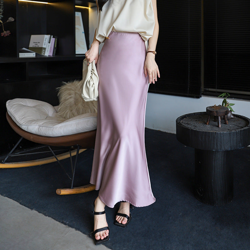 Women's nan bias-cut maxi skirt with high, seamless waistband and flowing satin look Mune Fashion