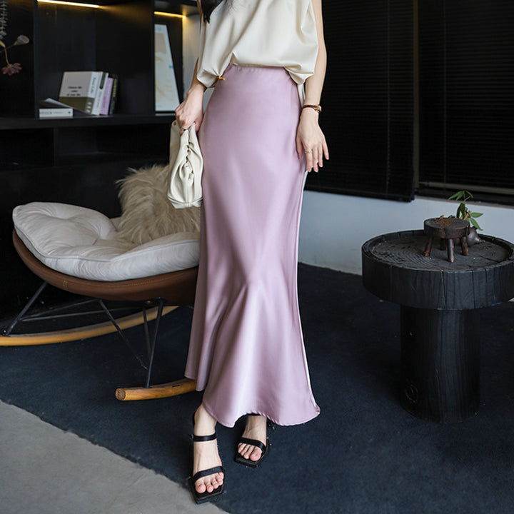 Women's nan bias-cut maxi skirt with high, seamless waistband and flowing satin look Mune Fashion