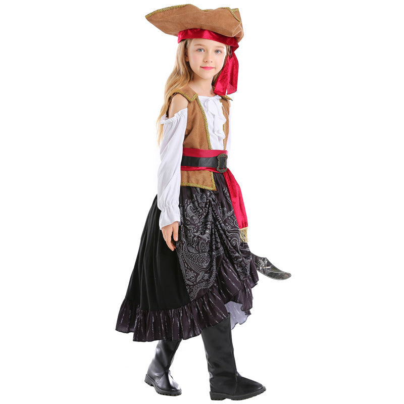 Girl Pirate Costume with Authentic Accessories and Swinging Skirt Mune Fashion