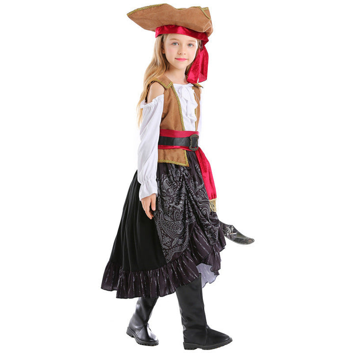 Girl Pirate Costume with Authentic Accessories and Swinging Skirt Mune Fashion