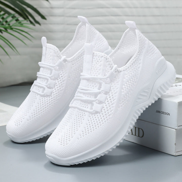 Women nan ultra-light knitted air sneakers with padded heel collar, elastic lacing strip, and cushioning wave profile sole Mune Fashion