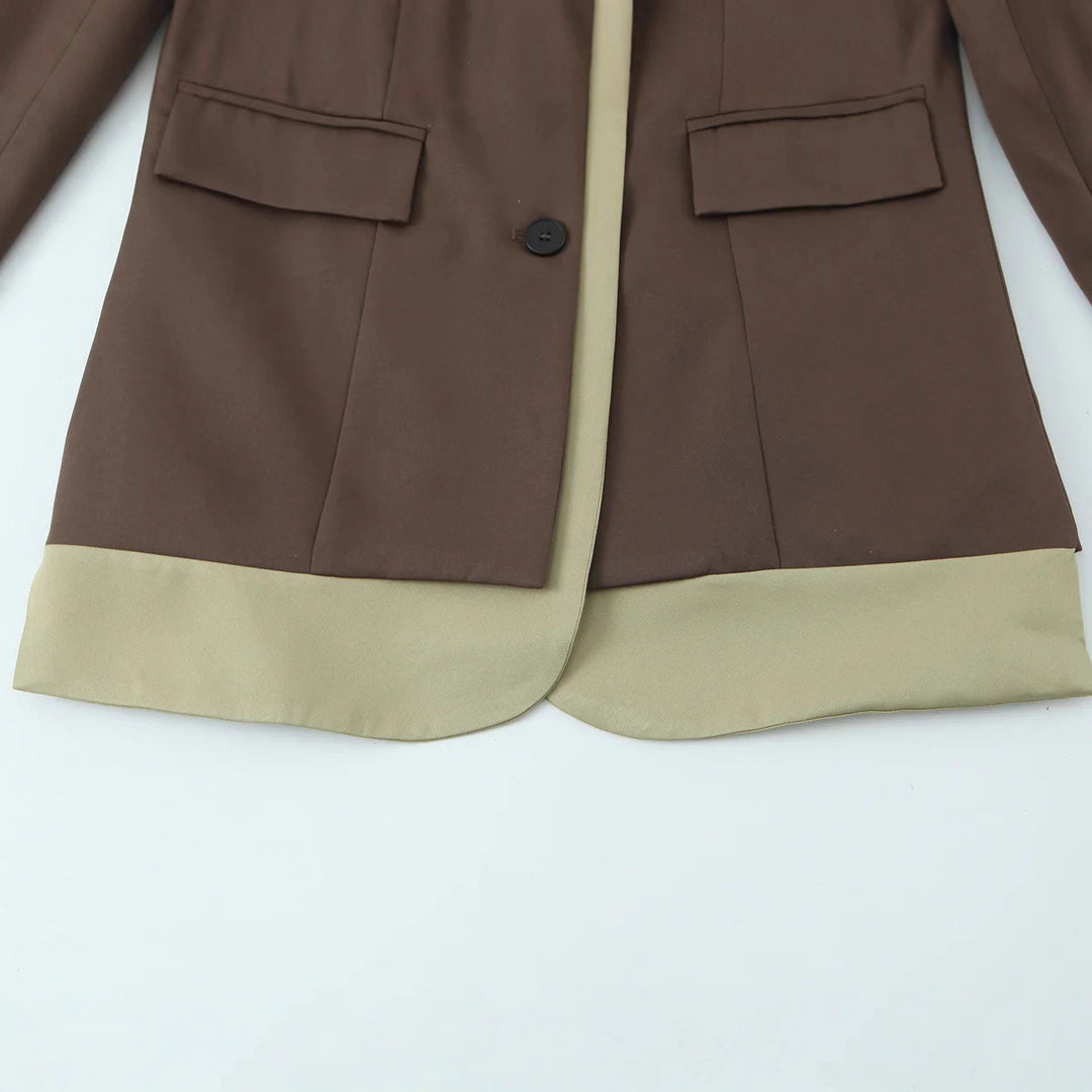 Women nan tailored blazer with lapel collar, contrast-trimmed hem and flap pockets Mune Fashion