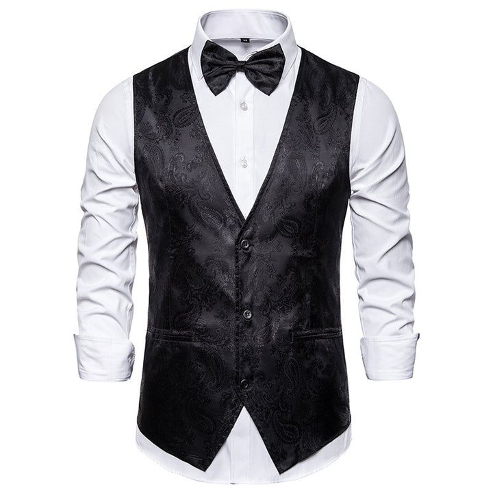 Men's tailored satin vest with ornamental jacquard pattern, V-neck and three buttons Mune Fashion