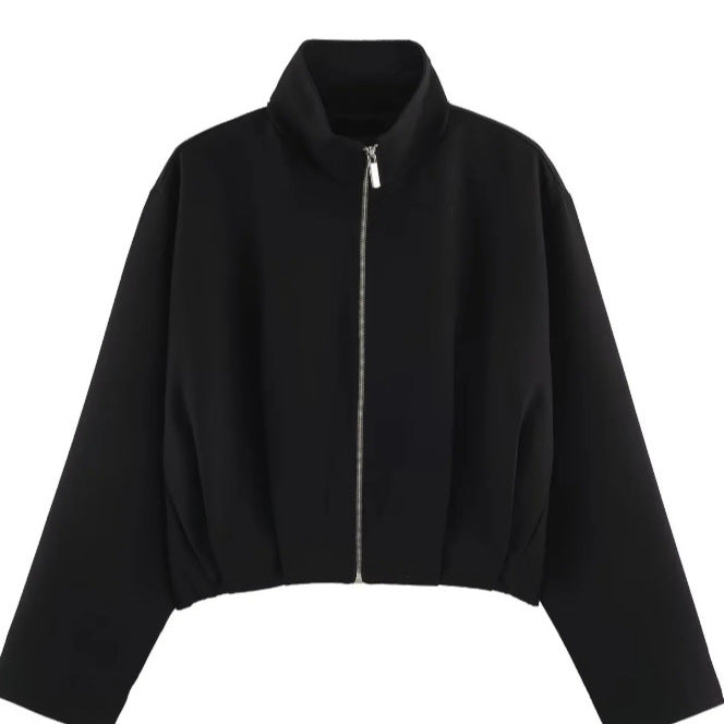 Women’s short-cut boxy blouson with high stand-up collar and dropped shoulders Mune Fashion