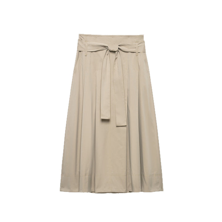 Women's midi skirt with high waist, wide godet cut and tie belt Mune Fashion