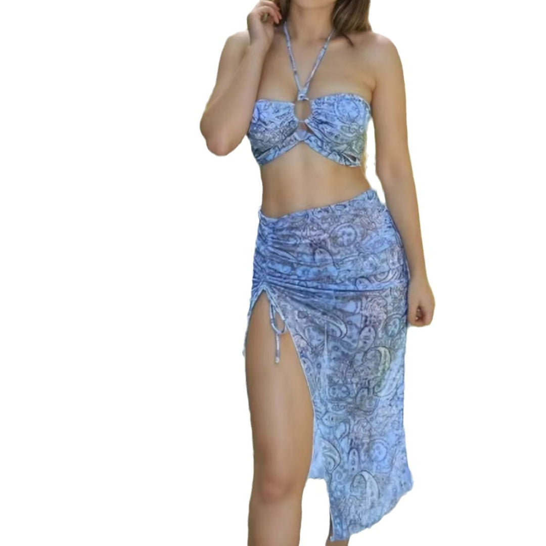 Women’s Beach Bikini with Ruching and Elegant Pattern Mune Fashion