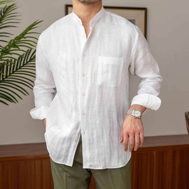 Men's Long Sleeve Shirt with Stand Collar Mune Fashion