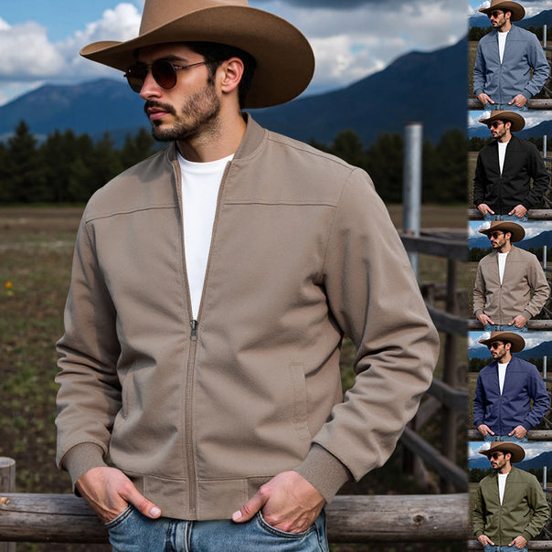 Men's faux suede bomber jacket with stand-up collar, ribbed cuffs, and side pockets Mune Fashion