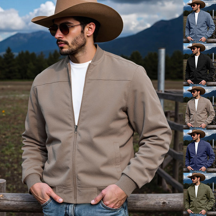 Men's faux suede bomber jacket with stand-up collar, ribbed cuffs, and side pockets Mune Fashion
